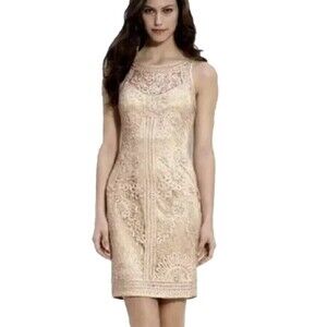 Sue Wong Nocturne Beaded Sequin Ivory Sheath Dress Wedding Cocktail Size 4